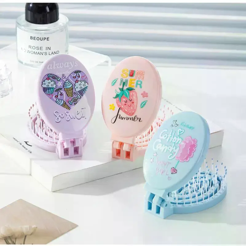 2 In1 Portable Folding Hair Comb With Mirror, Lightweight & Travel-Friendly Perfect Gift For Women & Girls