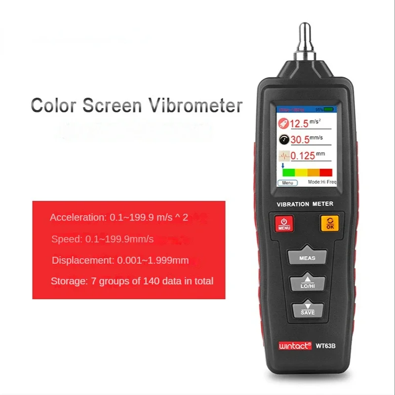 WT63B Vibration analyzer, color LCD digital vibration meter, rotational acceleration and displacement