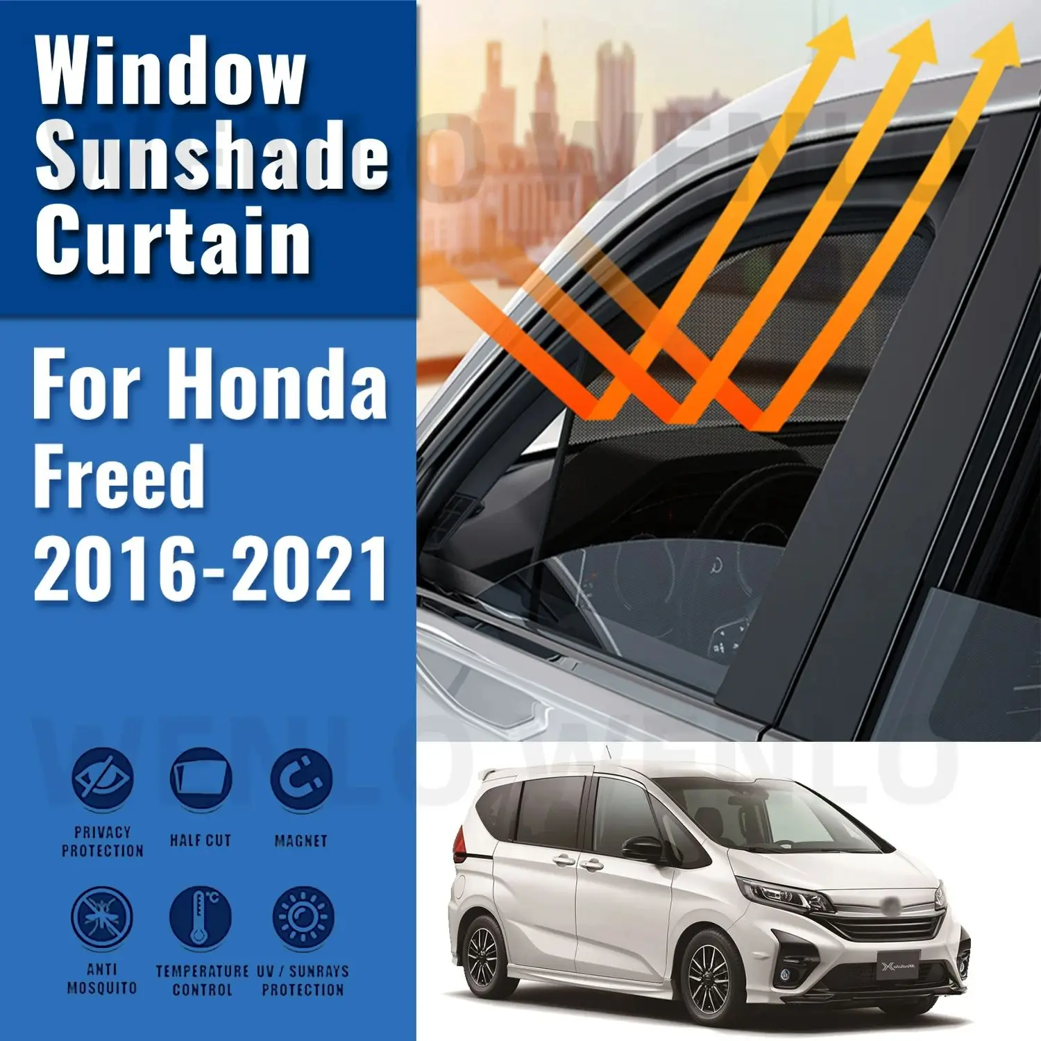 For Honda freed 2016-2021 Rear Side Window Sun Shade Visor Car Sunshade Accessories Front Windshield Mesh Vehicle Curtain