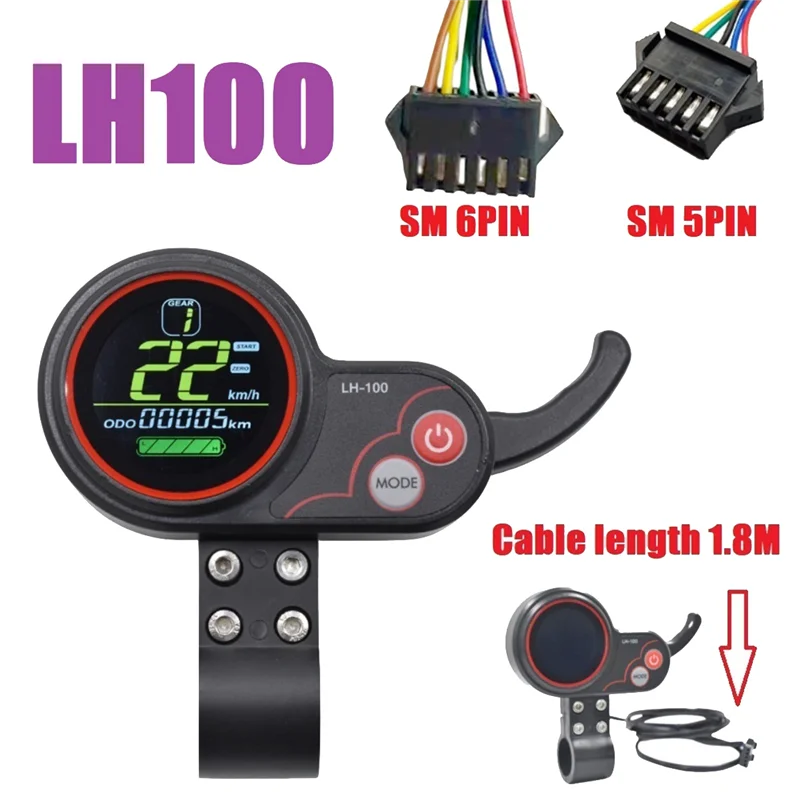 LH100 LCD Display Dashboard 24V-60V Throttle Meter for Kugoo Electric Scooter/Ebike Speedometer(SM Plug 6PIN)