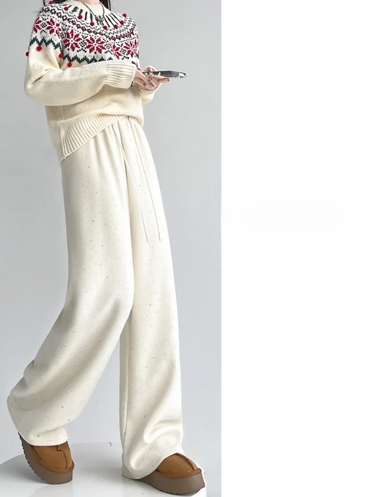 엘리 골드 자수 와이드 레그 팬츠 여성용 하이웨이스트 스트레이트 컷 루즈핏 편안한 롱 팬츠 캐주얼 바지