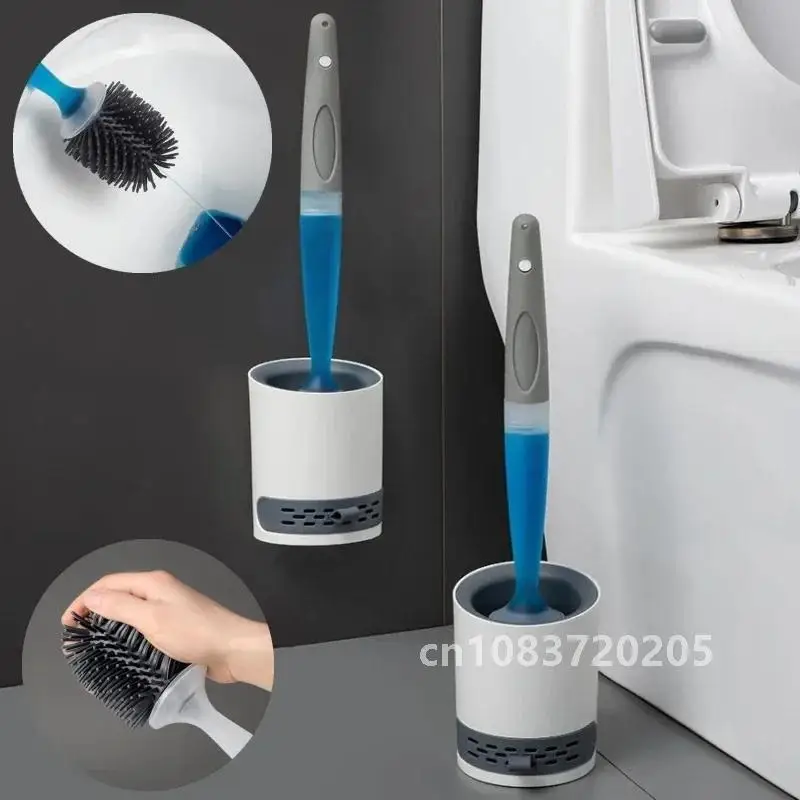 

Detergent Refillable Toilet Brush Set Wall-Mounted with Holder Silicone TPR Brush for Corner Cleaning Tools Bathroom Accessories