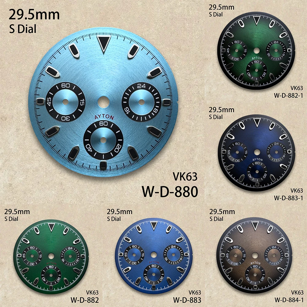 

29.5mm S Logo DTN Panda Dial Suitable For VK63 Movement Green Luminous CD Pattern Quality Watch Modification Accessories