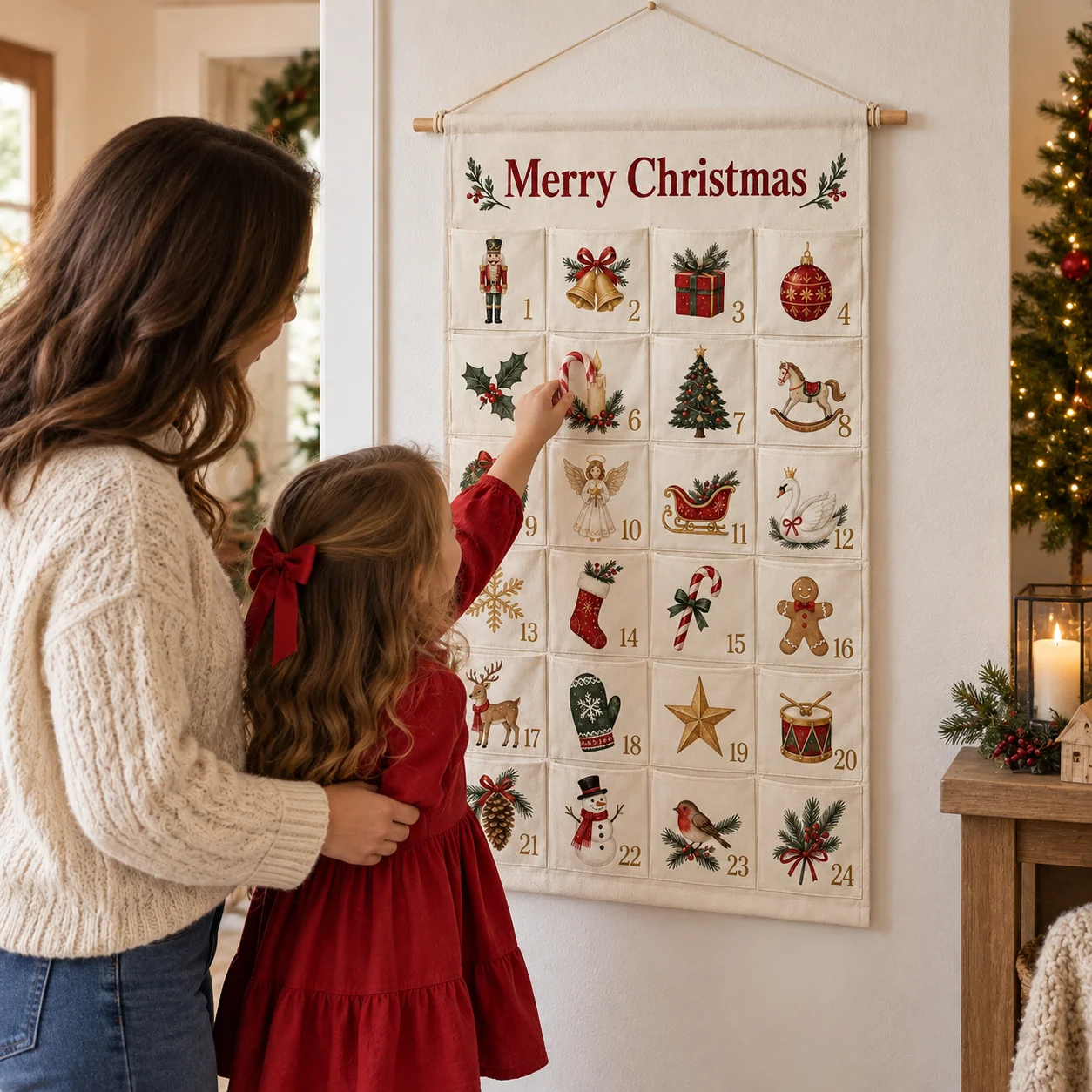 Custom Christmas Advent Calendar Personalized Name 24 Pocket Canvas Countdown Wall Organizer For Children Family Christmas Gift