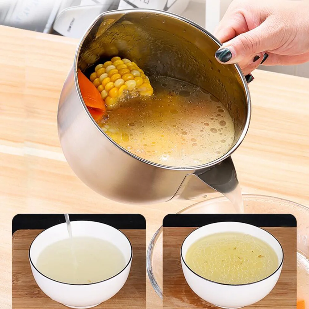 

Stainless Steel Grease Separating Bowl Oil Soup Strainer Arc Spout Filter Kitchen Restaurant Home Use Soup Grease Separator