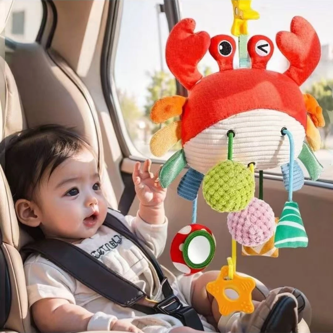 *Soft and cute plush baby crab stroller hanging rattle toy, suitable for hanging on a crib and early education - toddler bed toy