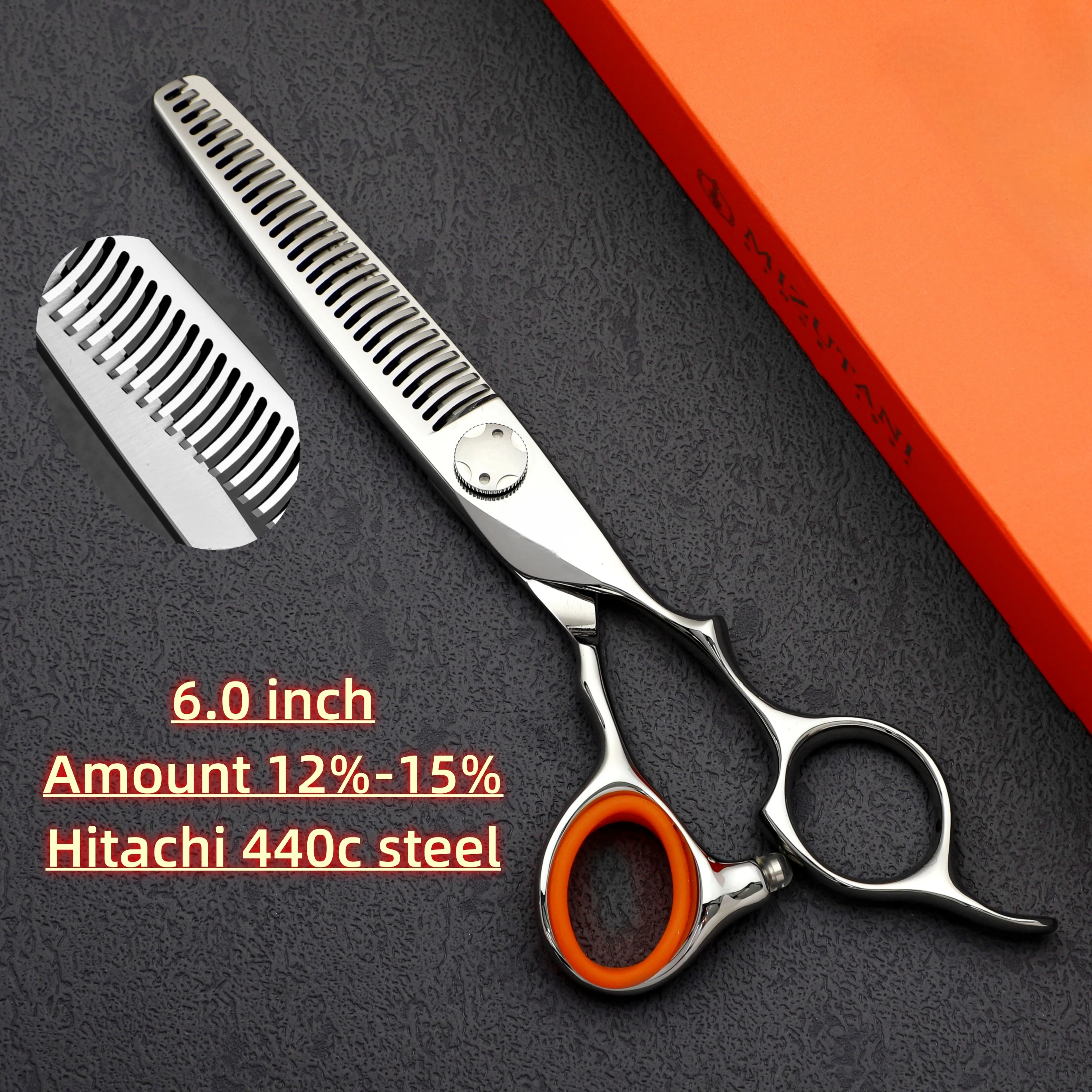 6.0 inch Professional barber scissors，Hitachi 440C Steel Hair thinning shears，High-end Barbershop Accessories，Hair Cutting Tools