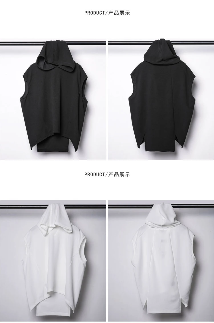 Dark Ro Tees T-shirts Top Men's Hooded Sleeveless Casual Summer Irregular Loose T Shirt Top Men Clothing