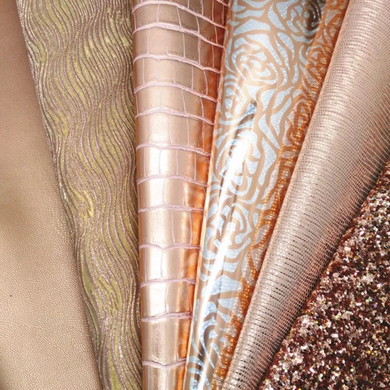 Rose Gold Glitter Leather Sheets Wave Textured Glitter Leather Sheets Crocodile Lizard Roes Synthetic Leather For Craft W393