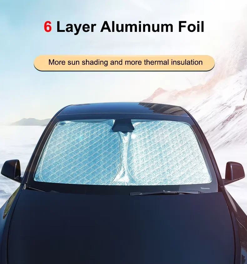 Hot Selling 6-Layer Thick Insulation Material Aluminum Foil Car Windshield Sunshade Front Window Sunshade for Model 3/Y