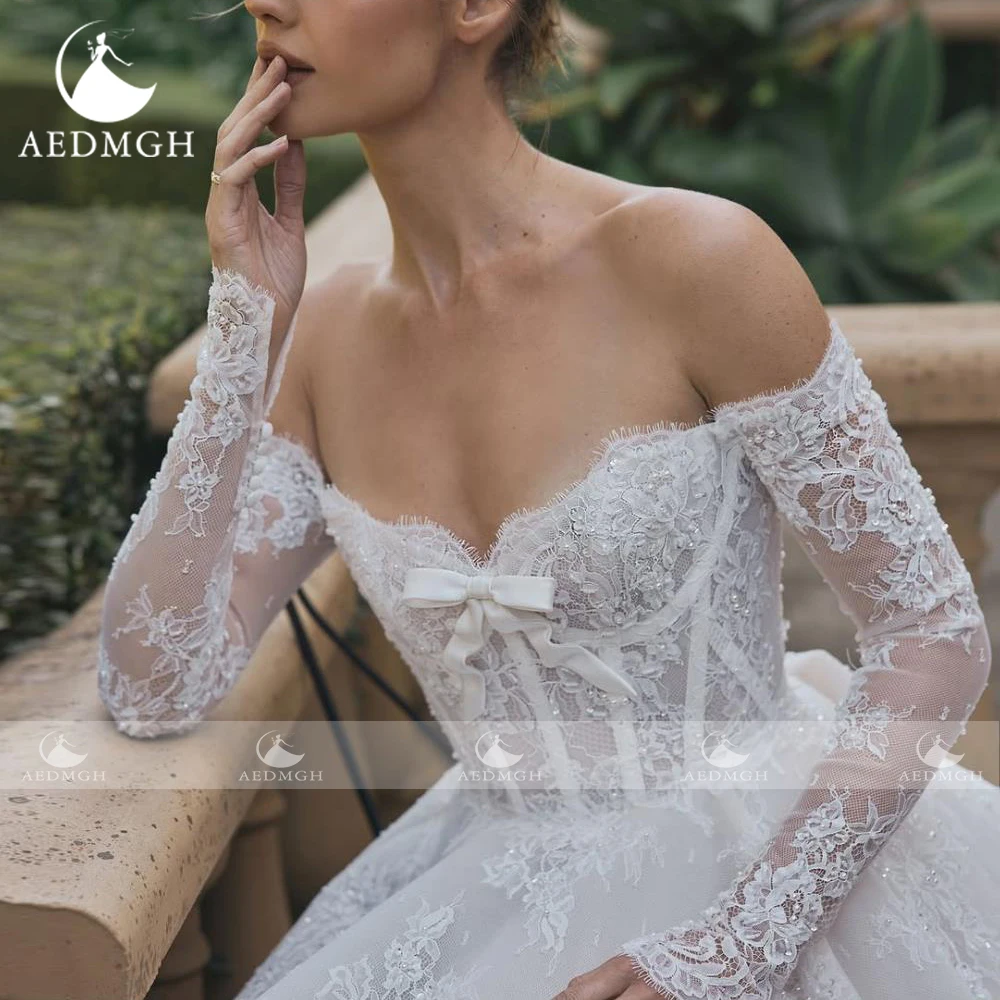 Aedmgh A-Line Elegant Wedding Dresses Sweetheart Off The Shoulder Vestido De Novia Lace Embroidery Custom Made Bridal Gown