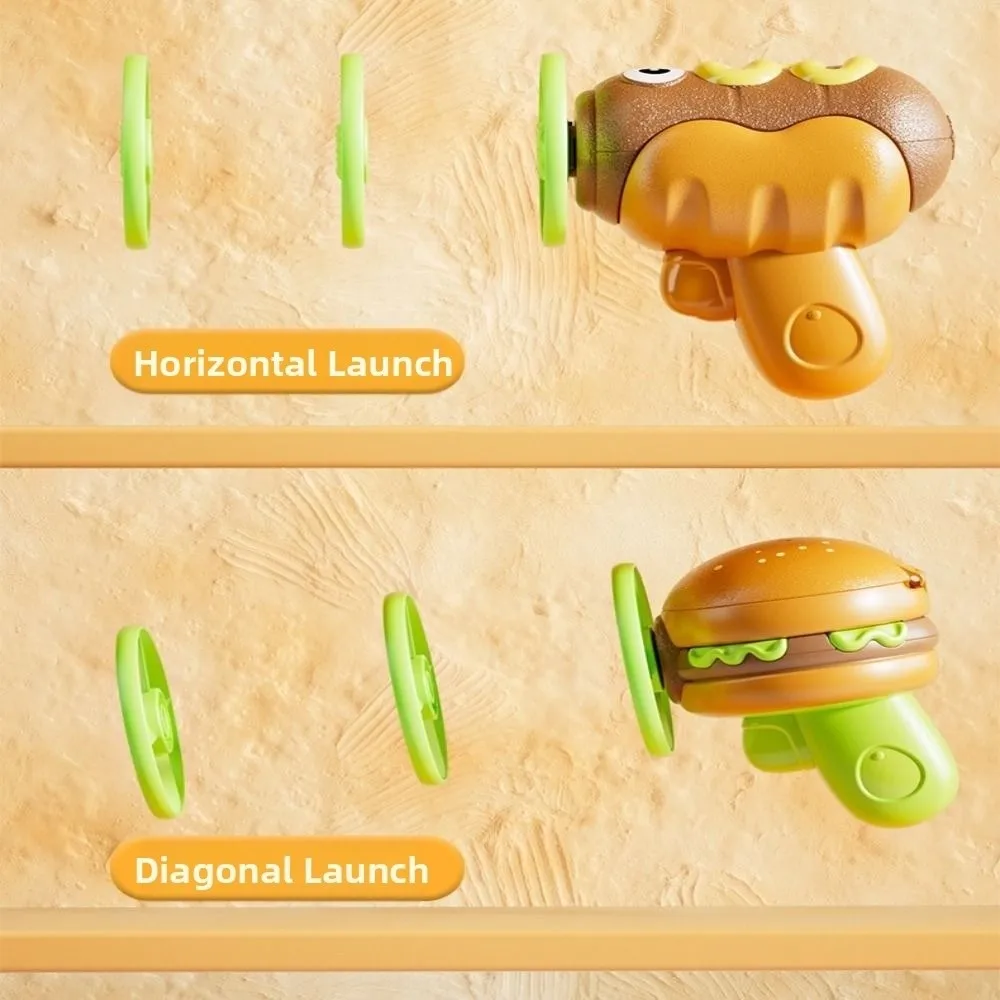 Fun 2 in 1 Gyro Flying Disc Launcher Novel Design Rotating Gyro Soaring Propeller Burger Fries Shape Luminous Sport