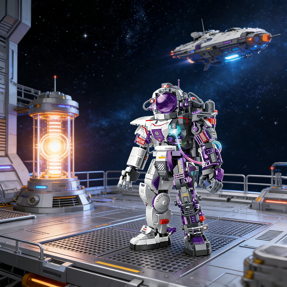 

Building Blocks Astronaut Figure, WANDERER Space Warrior Mech Model , Collectible Robot Toy with Light-Up Base, Gift for Adult