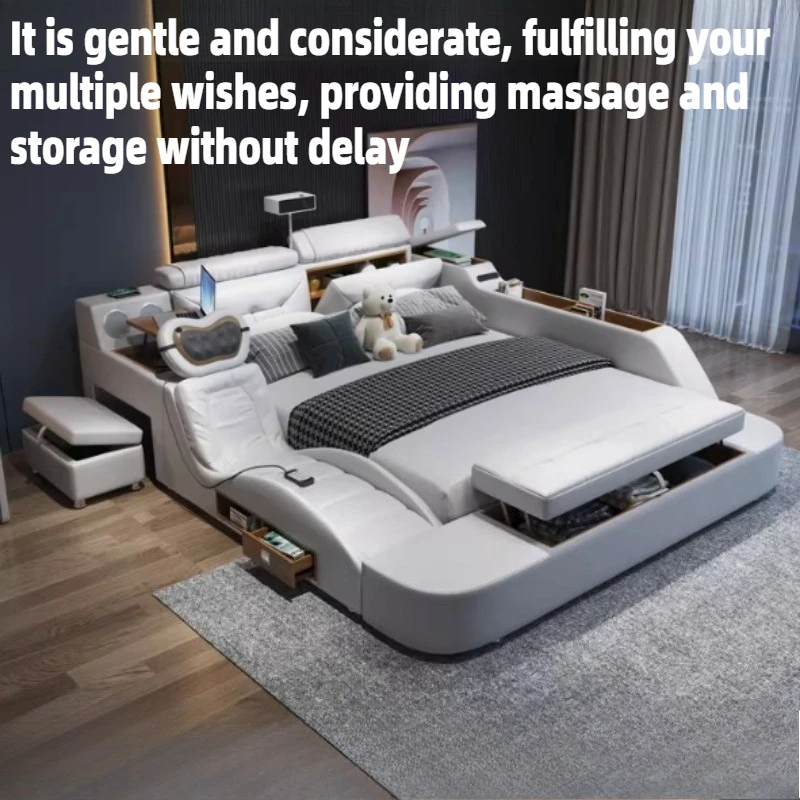 

Master Bedroom Multifunctional Bed Couples Massage Tatami Wedding Storage Bed 2 People Frame King Size Projector Home Furniture