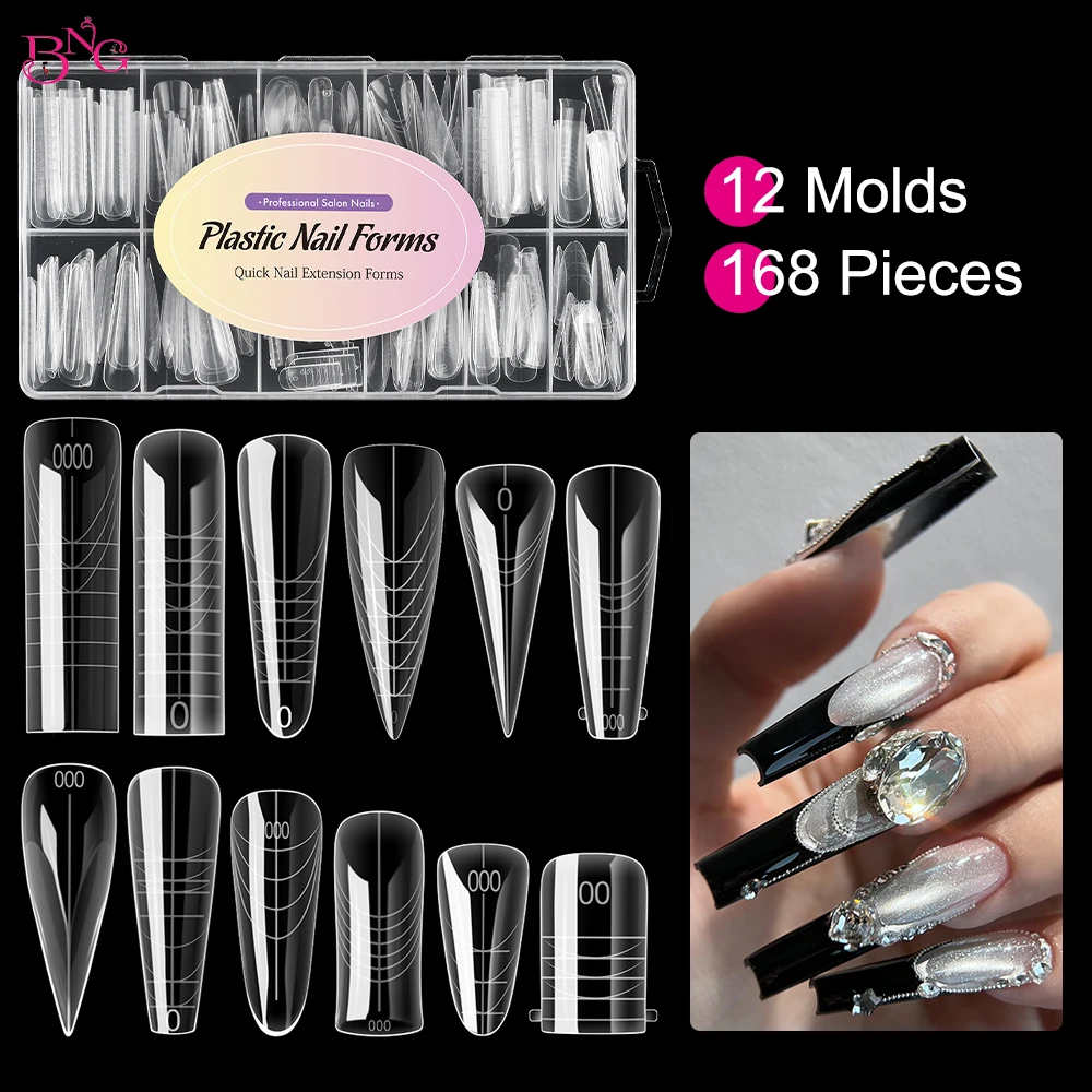 

BNG 168Pcs Nail Dual Forms for Poly Nail Gel Dual Nail Forms for Builder Gel Molds Stiletto Coffin Ballerina Nail Tips 12 Styles