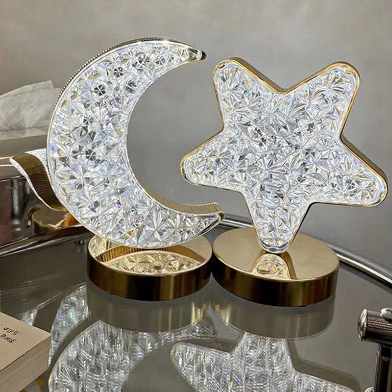 LED Crystal Light, Diamond Three Color Desk Light, Touch Dimming, Bedside Light, Romantic Diamond USB Easy Install