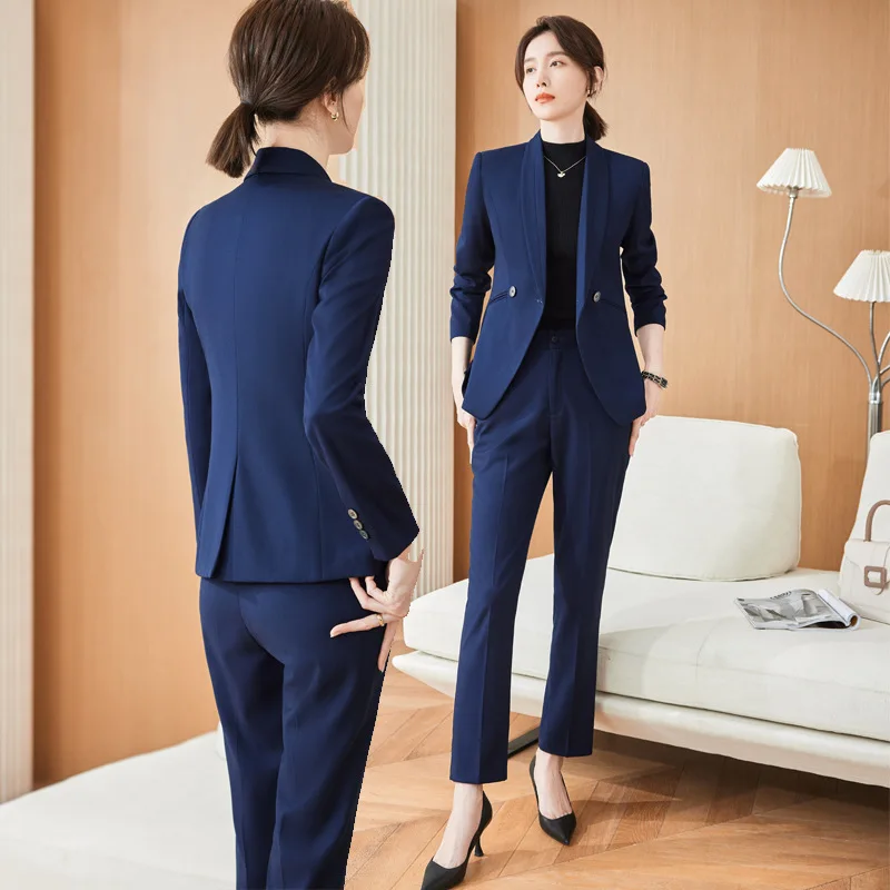 

Blue Business Wear Suit Women's Spring and Autumn Formal Wear Goddess Fan High-End Temperament Manager Overalls Suit Jacket