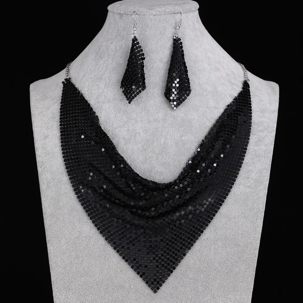 Shining Rhinestone Triangle Scarf Necklaces Earrings Sequined Scarf Exaggerated Indian Jewelry Set Luxury Personalized