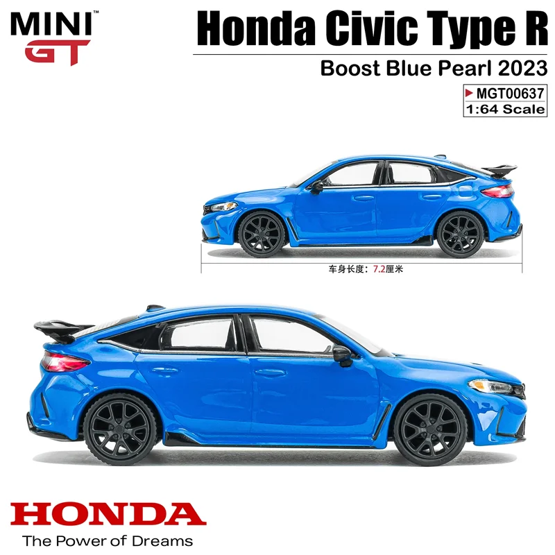 Minigt Schaal 1/64 Honda Civic Type R Boost Blauwe Parel 2023 Legering Speelgoed Motorvoertuig Diecast Metalen Model Geschenken