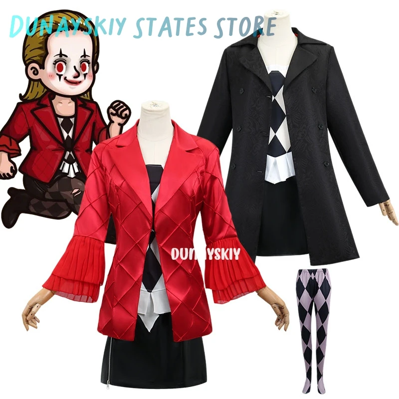 

Anime Lady Jocer Women Clown Gaga 코스프레 Costume Red Black Jacket And Skirt Women Set Halloween Party Disguise for Adult Women