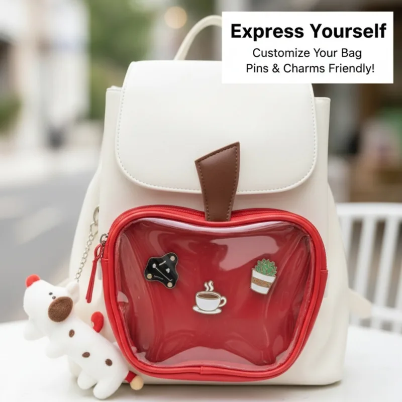 

Apple Backpacks Y2K Itabag Christmas PU Kawaii Transparent Backpack Zipper Leisure Commute Waterproof Travel School Bags New