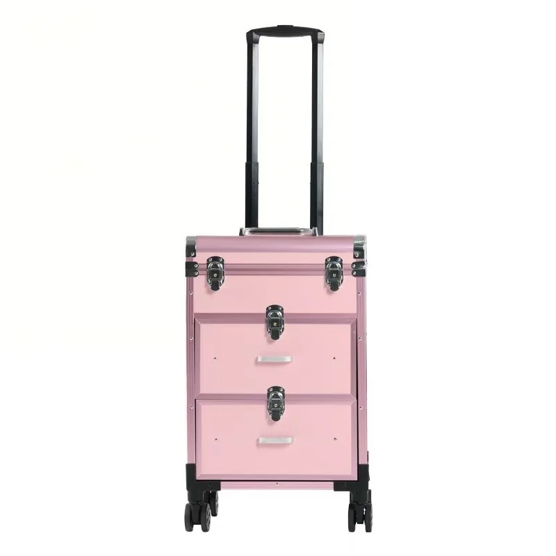 Large ABS Vanity Case with Wheels 2 Large Drawers Waterproof Fashion Style Professional Makeup Artist Suitcase