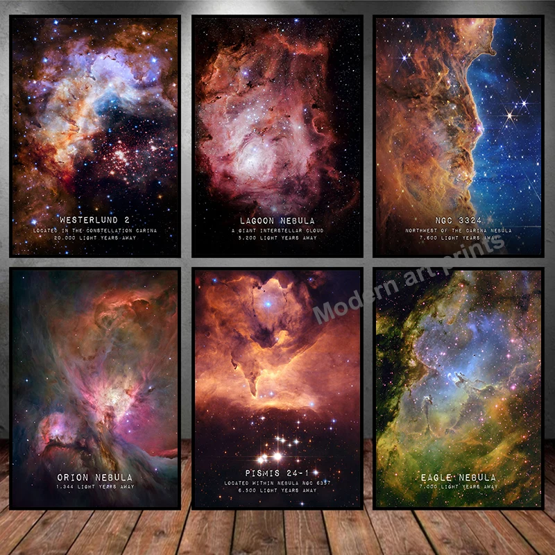 (2D Canvas Painting)  Universe Space Poster Veil Rosette Nebula Black Hole Galaxy Canvas Painting Planet Modern Wall Art Pict