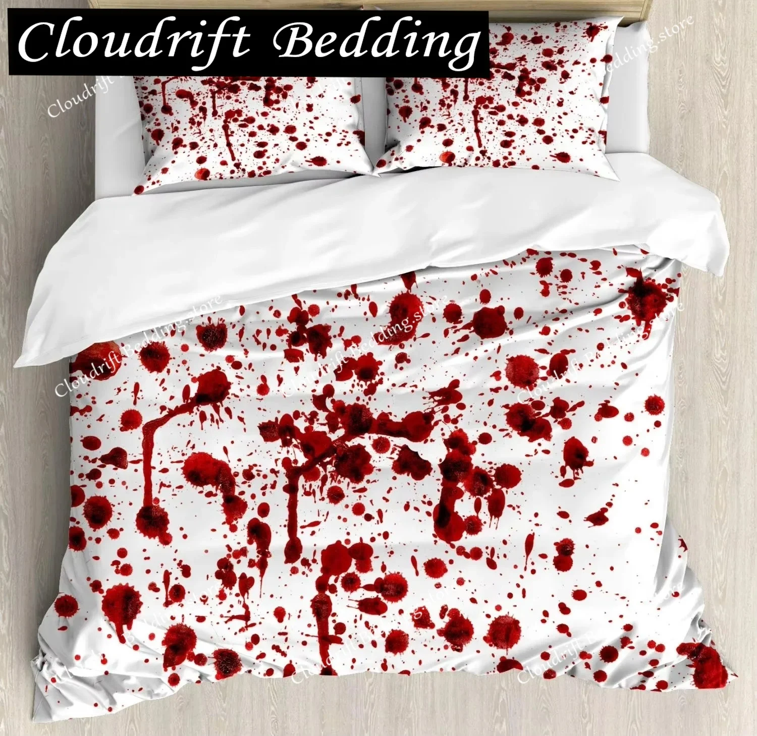 Halloween King Queen Duvet Cover Horror Blood Hand Bedding Set for Teens Scary Red Blood Stains Polyester Quilt Cover