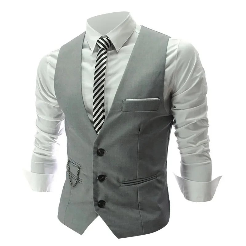 Mens Classic Business Vest with Pocket Regular Fit Solid Color Waistcoat for Wedding Summer Groomsmen Vest