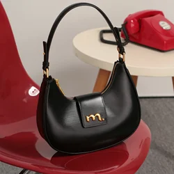 ITAMOOD Genuine Leather Handbag y2k Trend black Purse Shoulder Bag Simple Female Solid Color Commuting Bag korean popular bag
