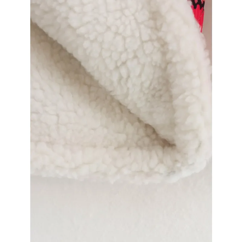 Vintage Patchwork Print Lambswool Cotton Jacket Women Winter Warm Fleece Lining New Cotton Coat Single-Breasted Long Sleeve Top