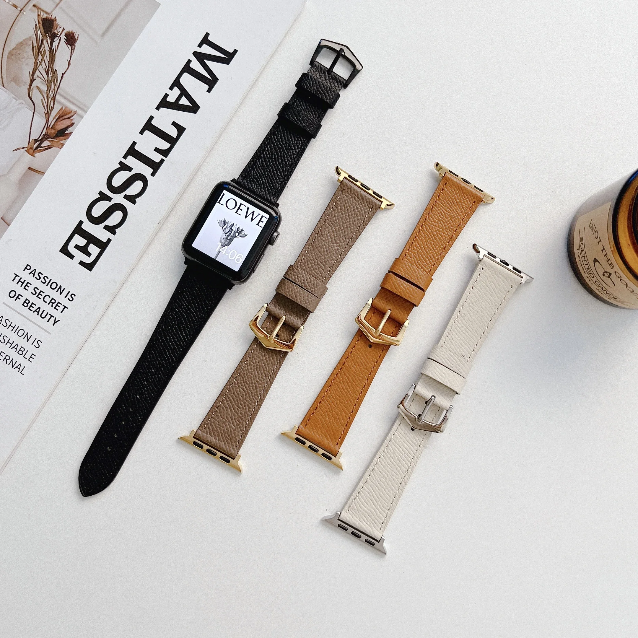

Ремешок кожаный для Apple watch band, мягкий браслет премиум-класса для iWatch series 10 9 8 7 6 5 4 SE, 45 мм 41 мм 44 мм 42 мм 40 мм 46 мм