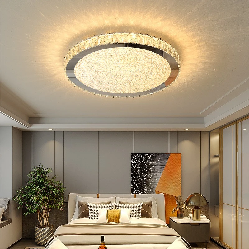 French Light Luxury Crystal Ceiling Light for Bedroom Dining Hall Interior Book Reading Light Ornaments Metallic Luster Fixtures