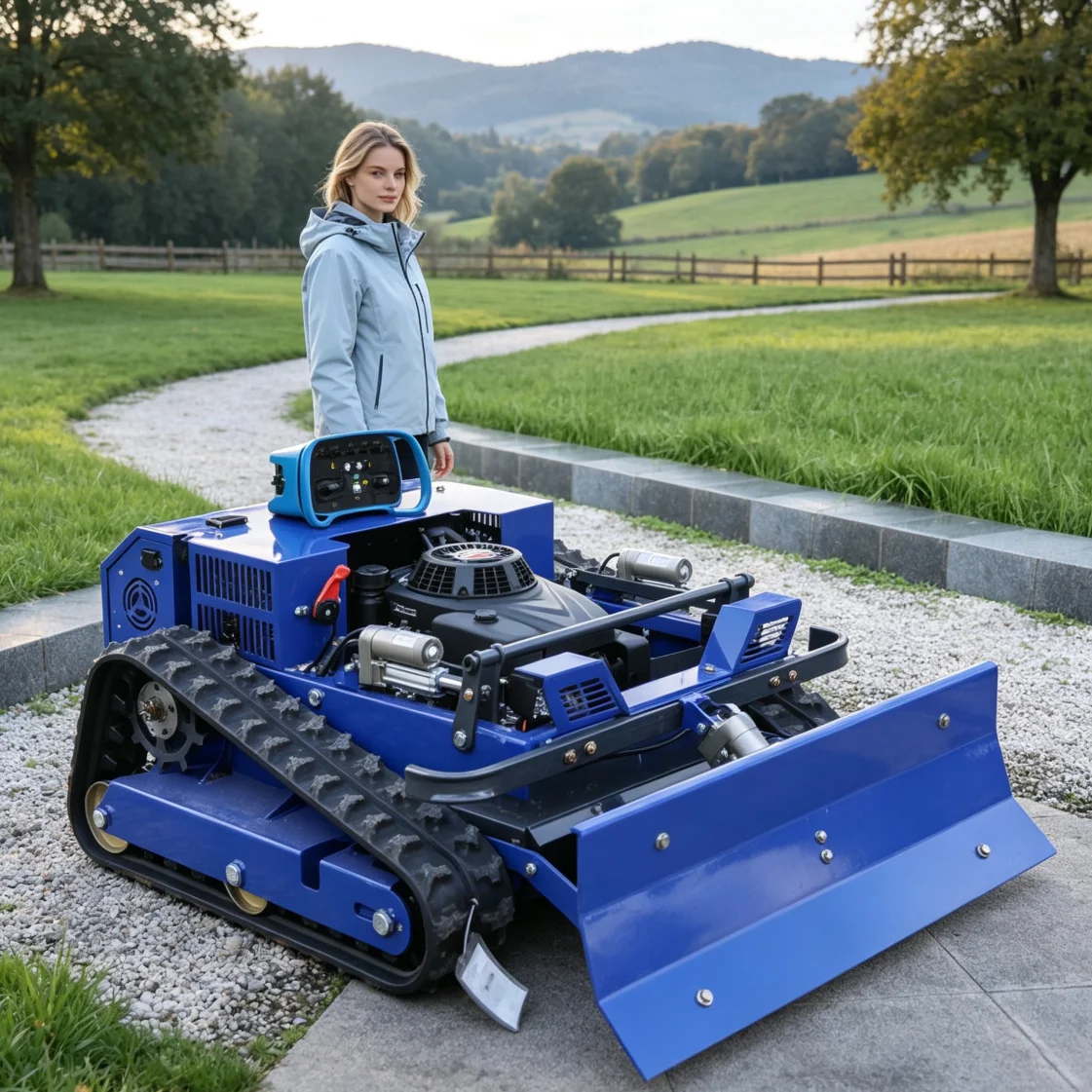 Maßgefertigter Elektrischer Roboter-Rasenmäher Kabelloser Rasenmäher mit Schneepflug für Rasen- und Schneearbeiten im Garten