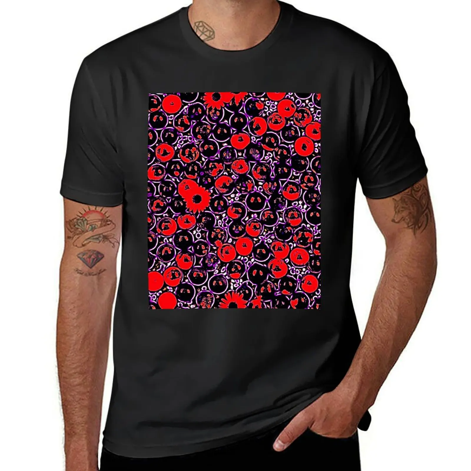 Abstract Marbles And Daisies - Red Multicolor T-Shirt blacks Aesthetic clothing shirts graphic tees black t shirts for men