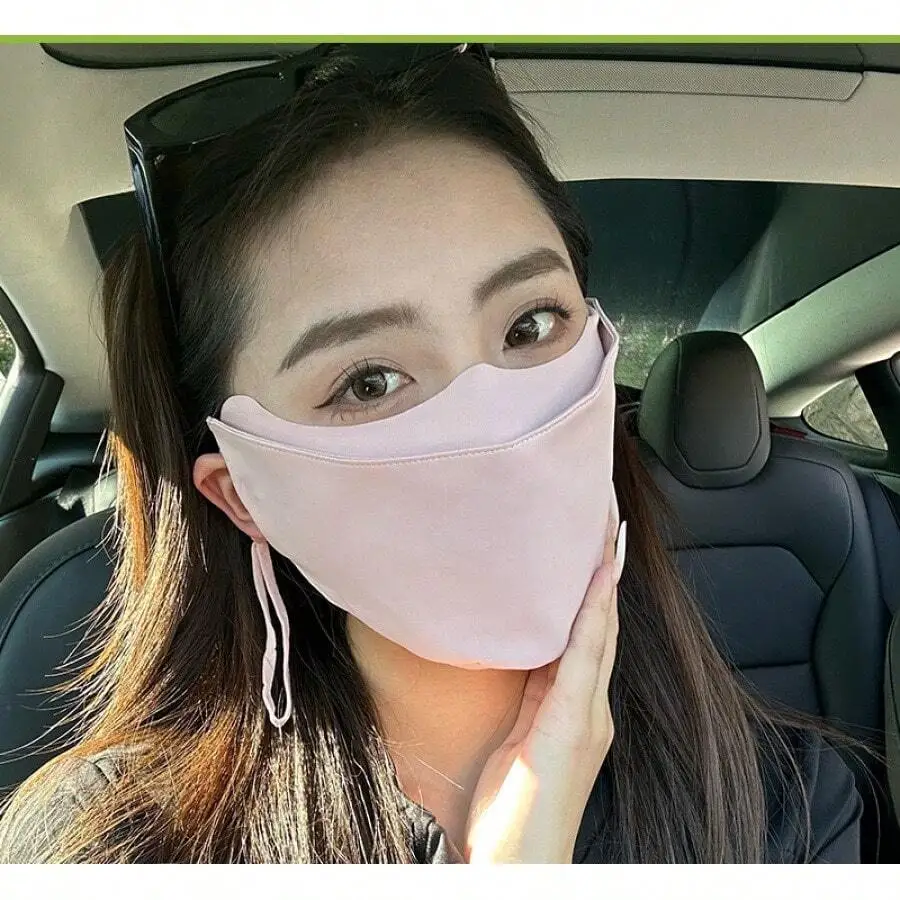 

2pcs UV Protection Sunscreen Face Mask For Women Ice Silk Anti-UV Face Cover With Eye Protection