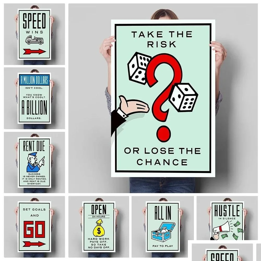 Canvas Wall Art, Monopoly Millionaire Money Motivational Quotes, Cartoon Figures, Home Decor,