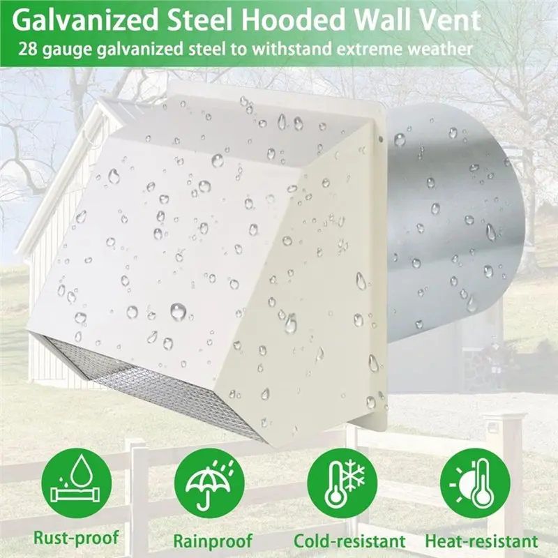 JHD Exterior Dryer Vent Cover With 6 Inch Hooded Wall Vent, Screen And Damper For Range Hood And Kitchen Air Exhaust