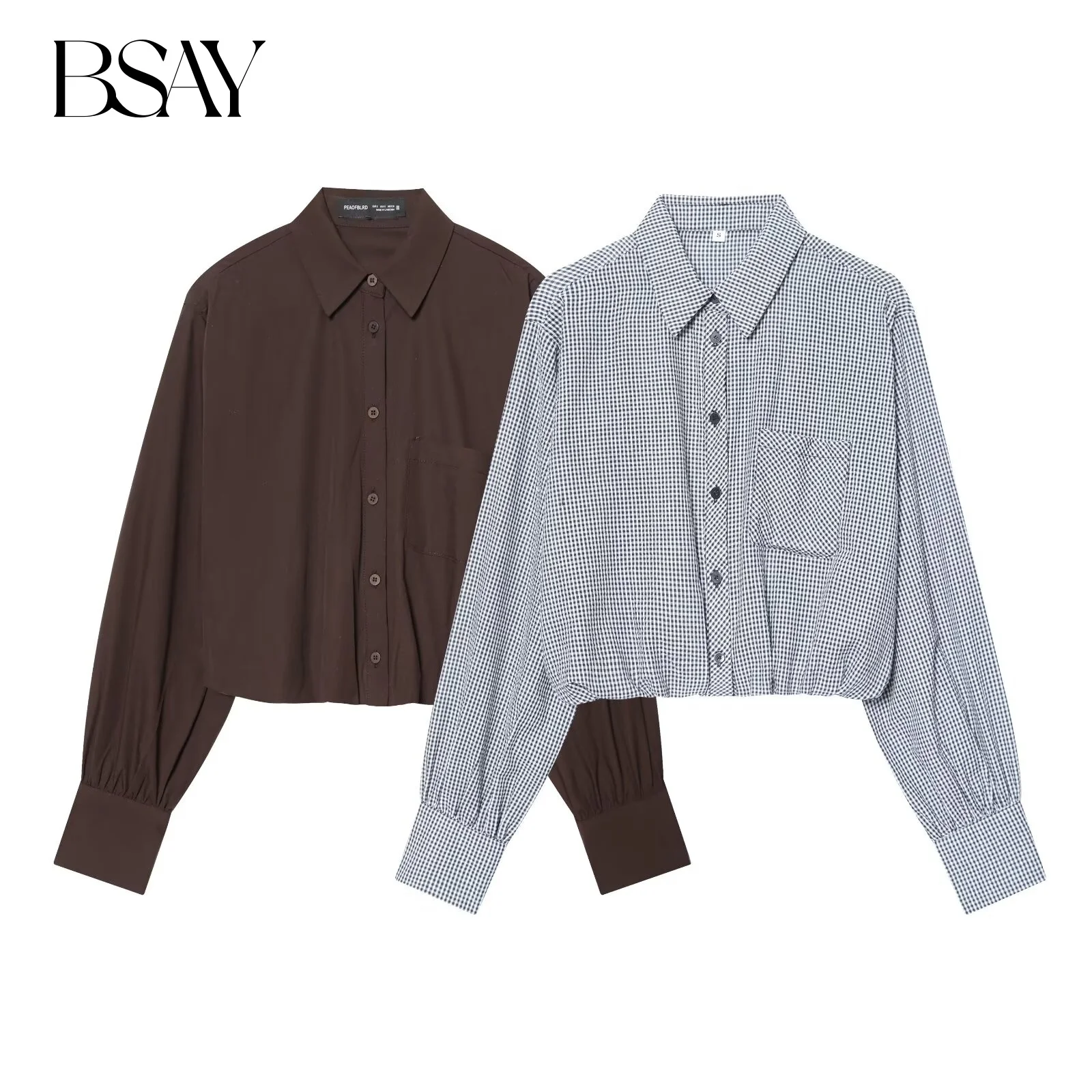 

BSAY Plaid Balloon Style Shirt for Women Fashion Autumn Winter New Pocket Long Sleeves Single Breasted Blouse Chic Ladies Top