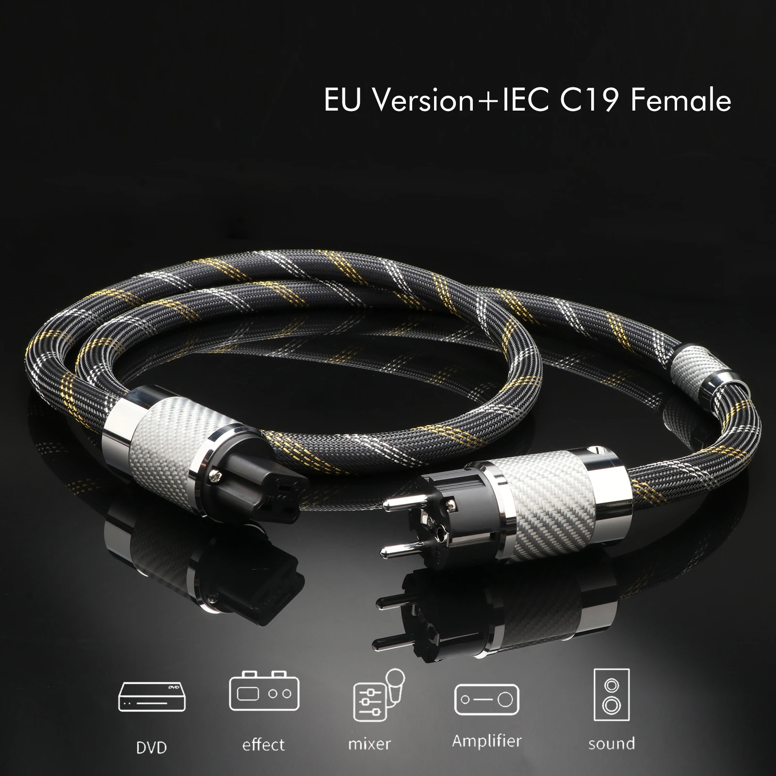 HiFi Power Cable EU Schuko C19 20A Audio Cable Rhodium Carbon Fiber Plug For Audiophile Amplifier Speaker CD Player
