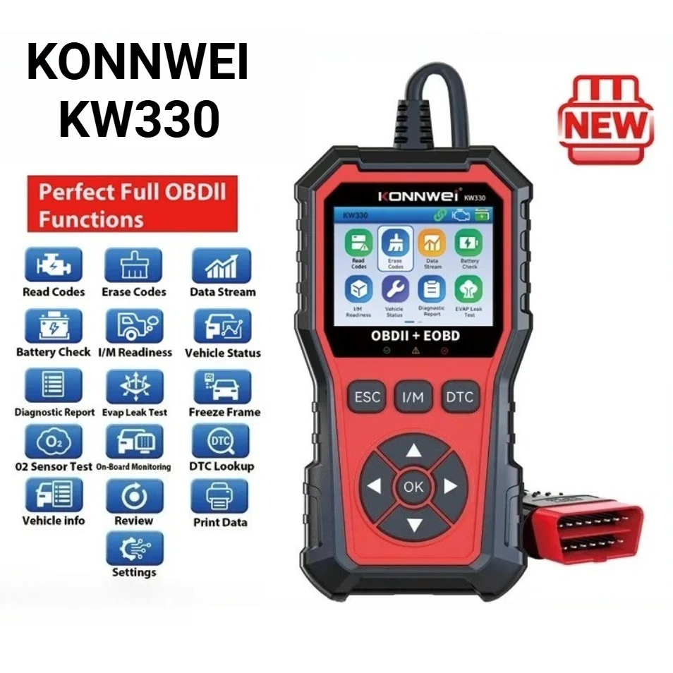 KONNWEI KW330 Professional OBD2 Scanner Car Engine Battery Test Fault Code Clear Real-Time Data Diagnostic Tool for OBDII Cars