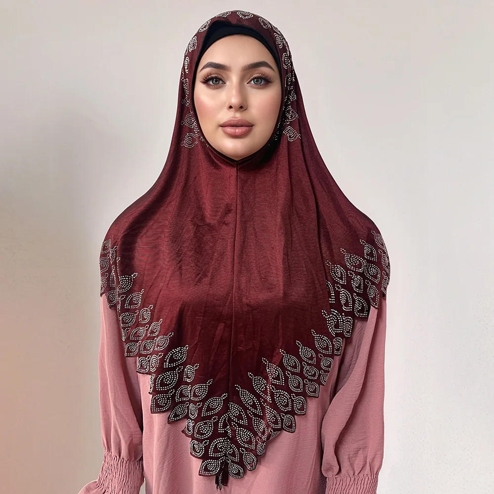 Muslimische Frauen Jersey Hijab Instant Schal Diamanten Amira Turban Pull On Kopftuch Ramadan Islamische Gebet Hijabs Schals Wrap Niqab