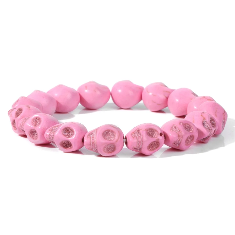 Pink Turquois Howlite Elastic Bracelet Fashion Skull Turtle Charm Bangle Wristband Colorful Bohemia Sea Jewelry Gift Wholesale