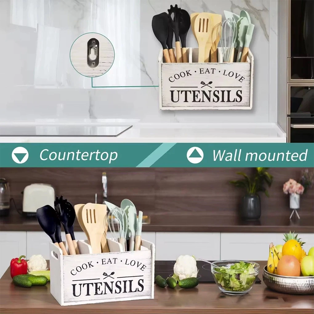 Cutlery Organizer Wooden ForUtensil Holder Kitchen Dining Rooms Terraces Kitchen ForUtensil Holder Style 2