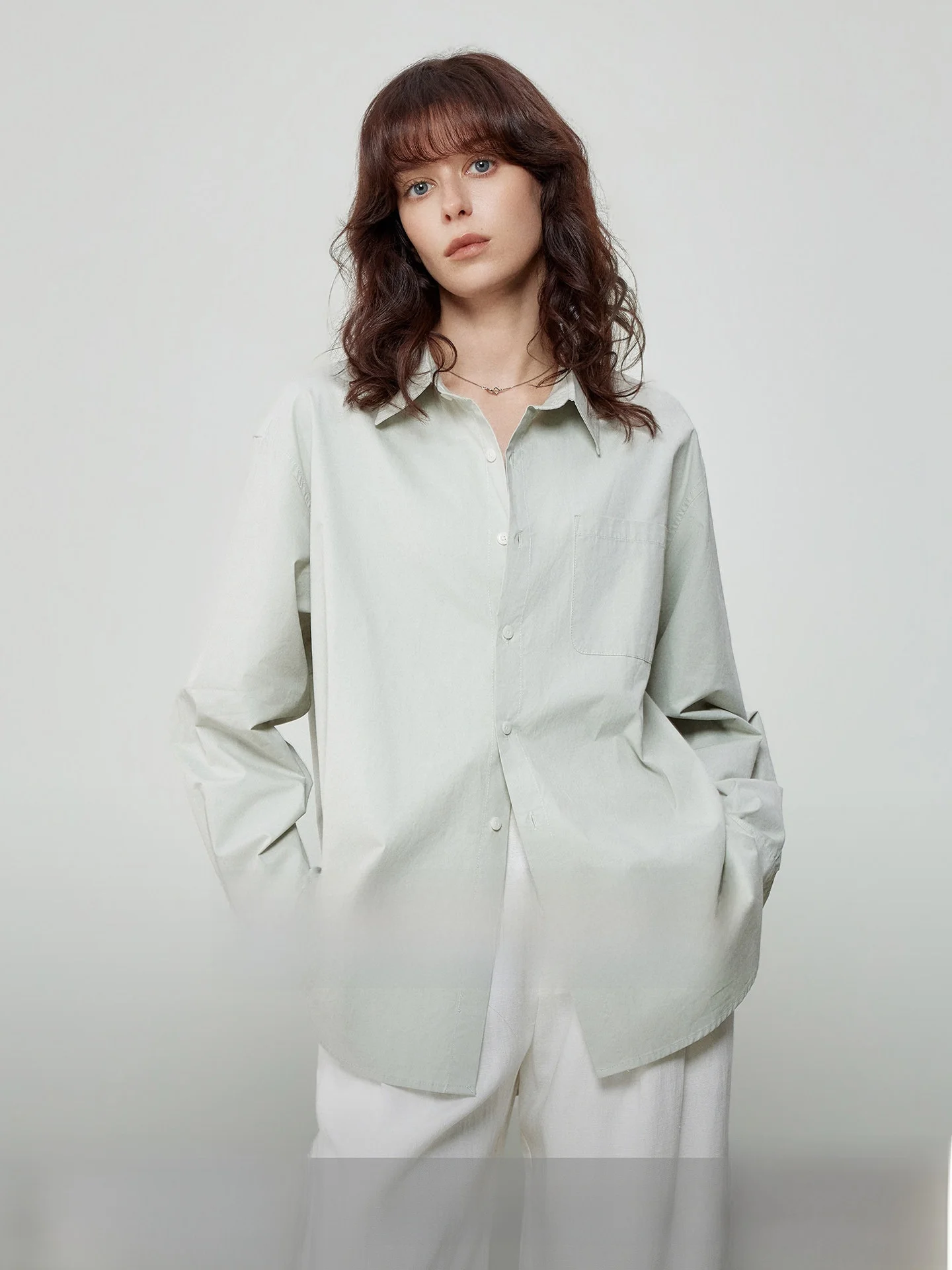 

Yake Home Minimalist Loose Casual Mint Green Long Sleeve Shirt Women Spring Summer Versatile Cotton Shirt Breathable Comfortable