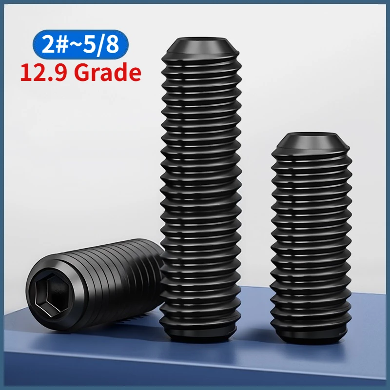 Unc Unf Bsw 12.9 Grade Carbon Steel Allen Hex Socket Cup Point Set Screw Grub Bolt 2#~10# 1/2 1/8 5/32 3/16 1/4 5/16 3/8 5/8