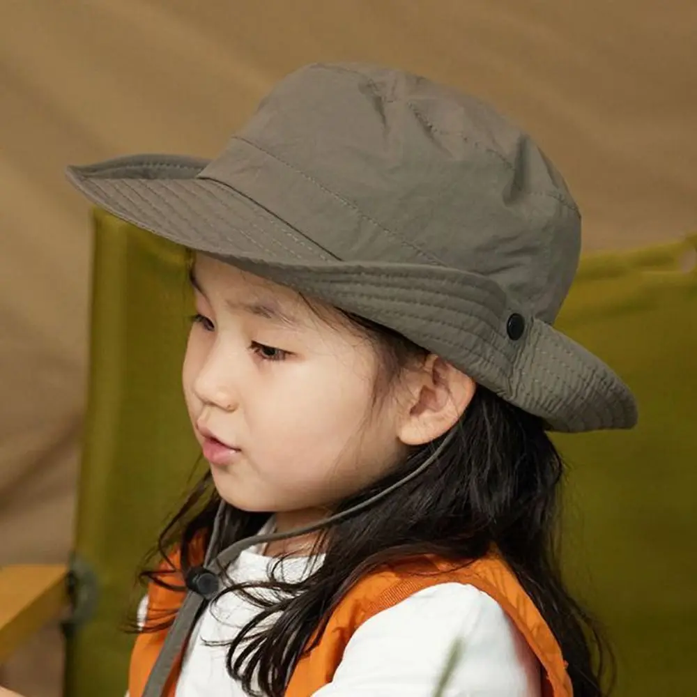 

Quick-drying Kids Camping Hat Windproof Breathable Children Bucket Hat Adjustable Rope Skin-Friendly Baby Sun Hat Travel