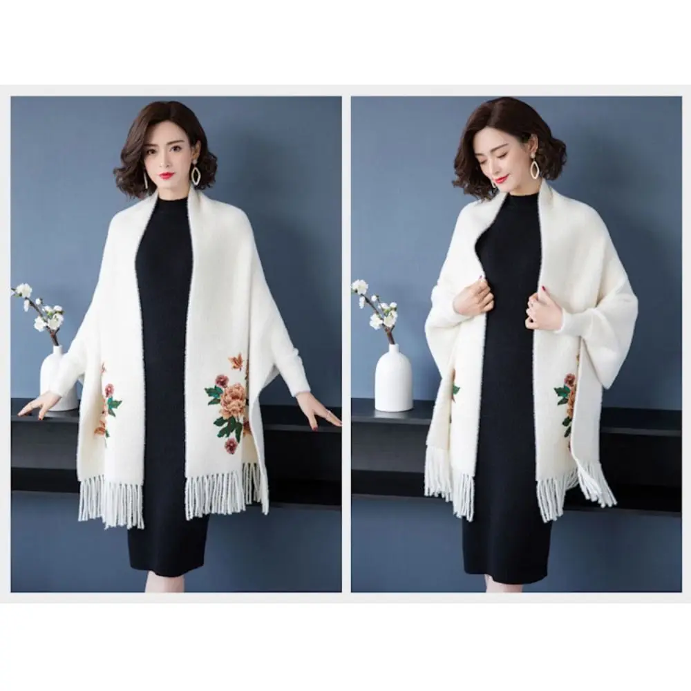 Womens Fashion Thicken Embroidery Cashmere Scarf Luxury Elegant Winter Warm Shawl Pashmina Blanket Evening Dresses Wedding Party