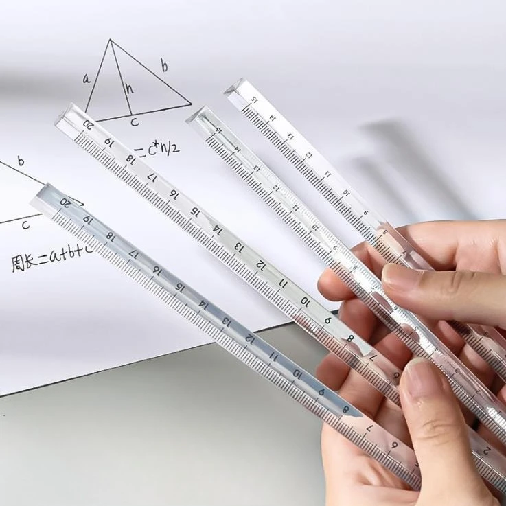 Simple and transparent triangular ruler, student unprinted drawing measurement