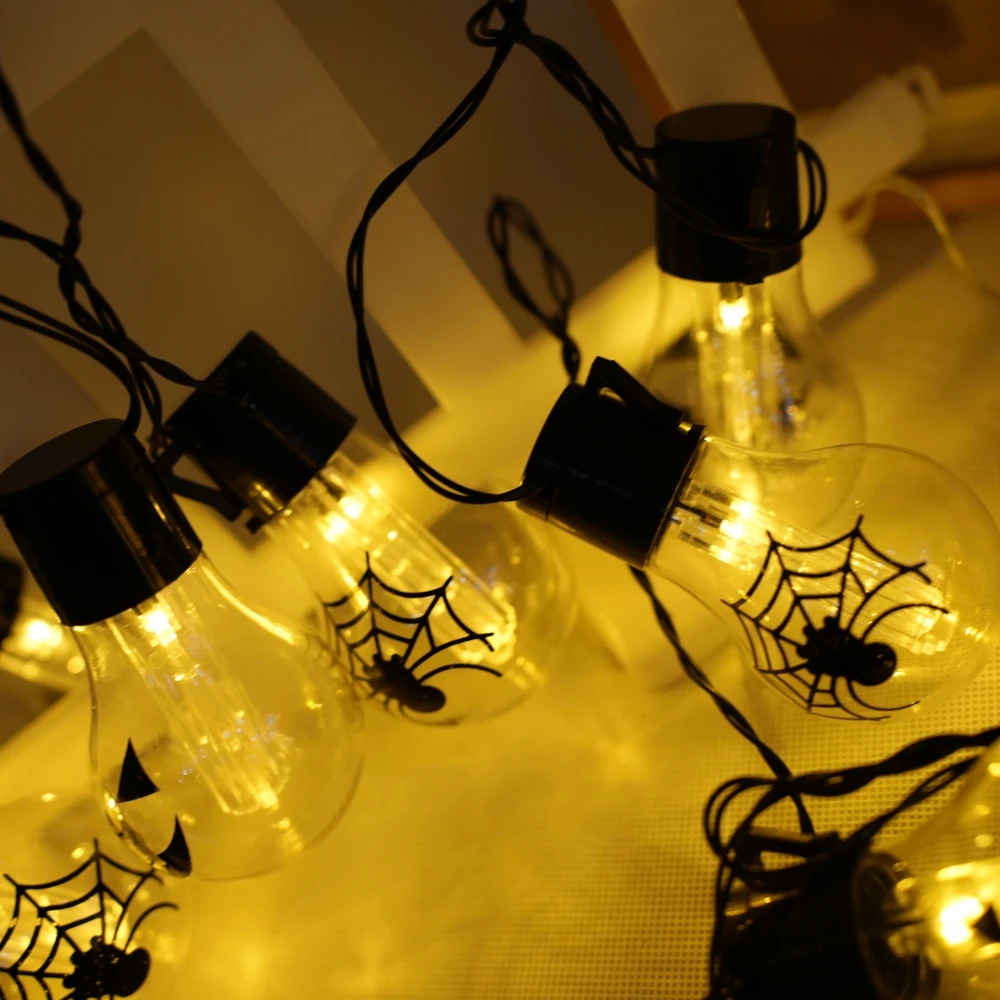 1pc 10/20LED Solar Halloween Bulb Fairy Lights, Jack-O-Lantern & Spider Web LED String Lights for Indoor Outdoor Halloween Decor